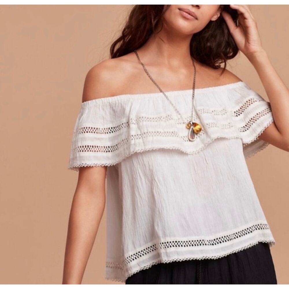 Wilfred x Aritzia White Hollande Off Shoulder Crochet Trim Boho Top Size Small